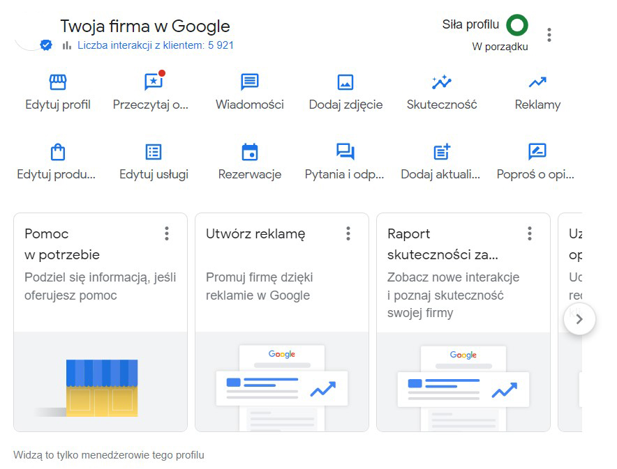 Marketing stomatologiczny - profil w menedżerze firmy google